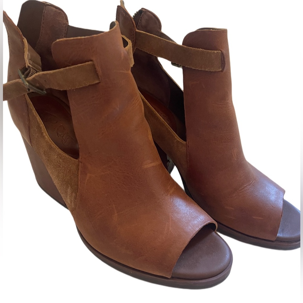Korks Stella Leather Suede Peeptoe Ankle Booties Boots Sandals Womens 8.5